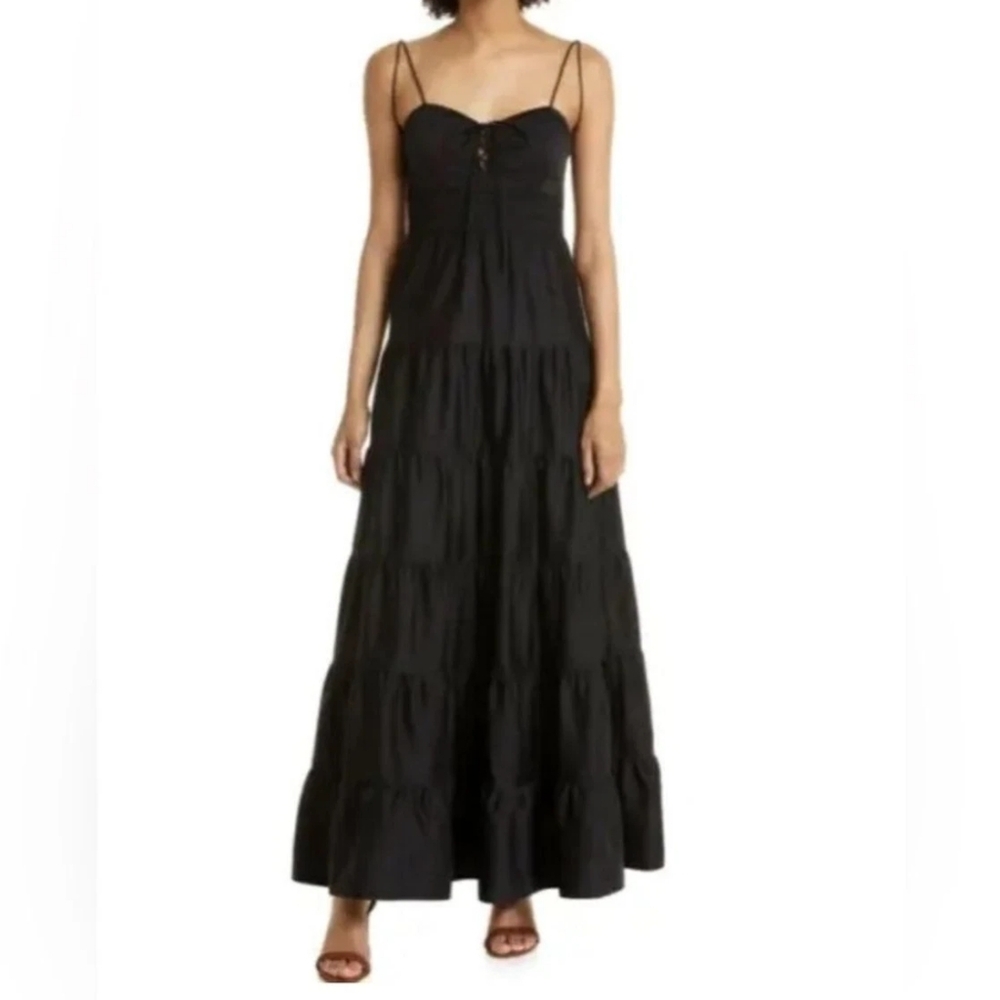 Alice + Olivia JORI Spaghetti Strap Tiered Maxi Classic Black Dress